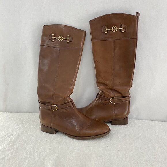 $495 TORY BURCH Nadine BROWN LEATHER Horse Bit Equestrian BOOTS Size 11 #5207 - Picture 3 of 16